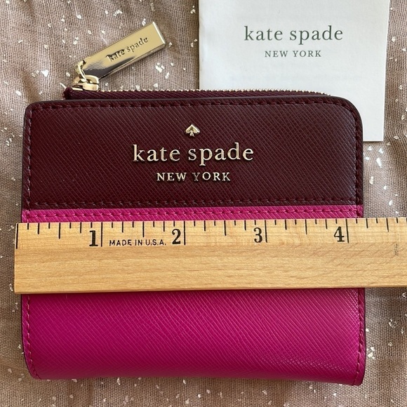 Brand New Kate Spade Genuine Leather Pink & Burgundy Zippered Wallet Colorblock - Picture 5 of 15